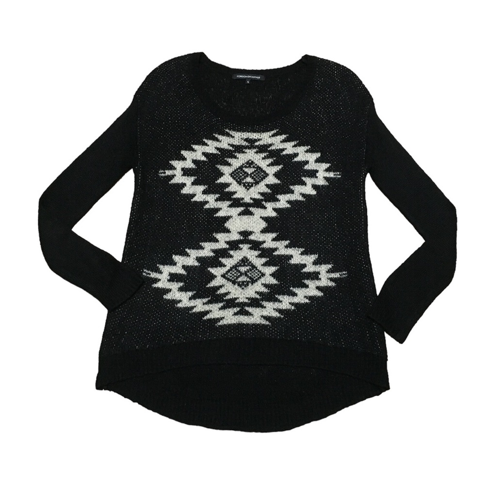 Foreign Exchange Crewneck Sweater Women’s S Black Southwestern Long Sleeve Aztec